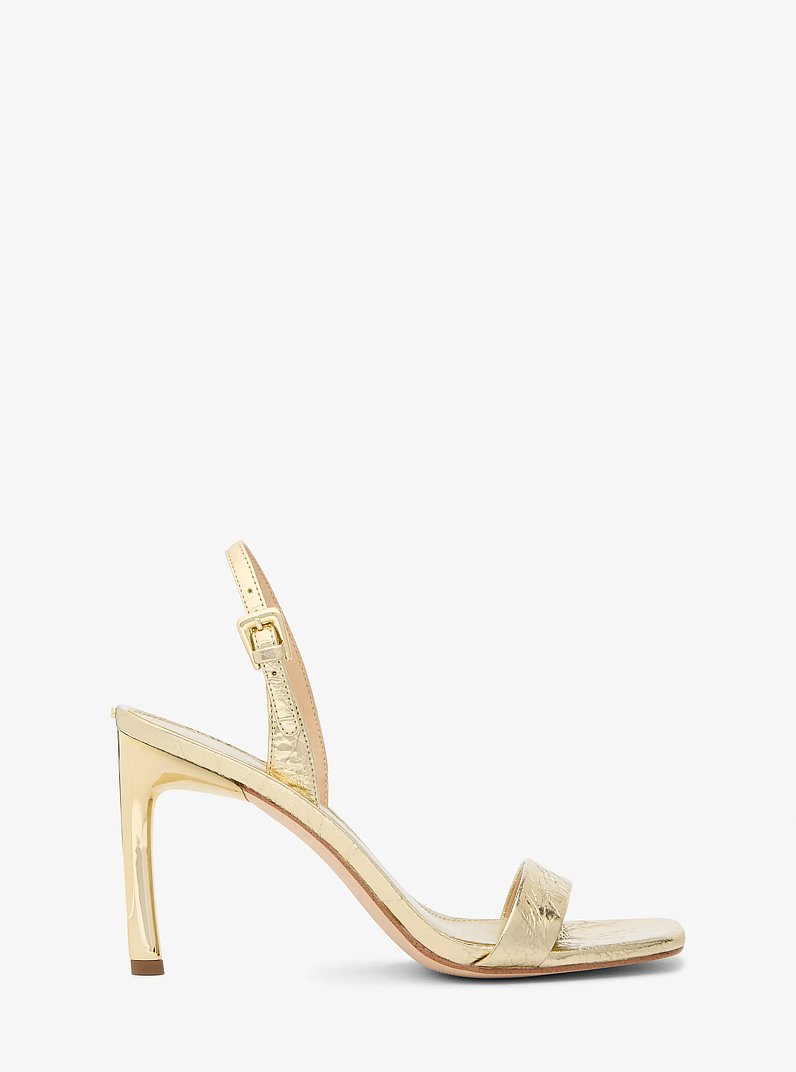 Kasia Crackled Metallic Leather Sandal in PALE GOLD | Michael Kors