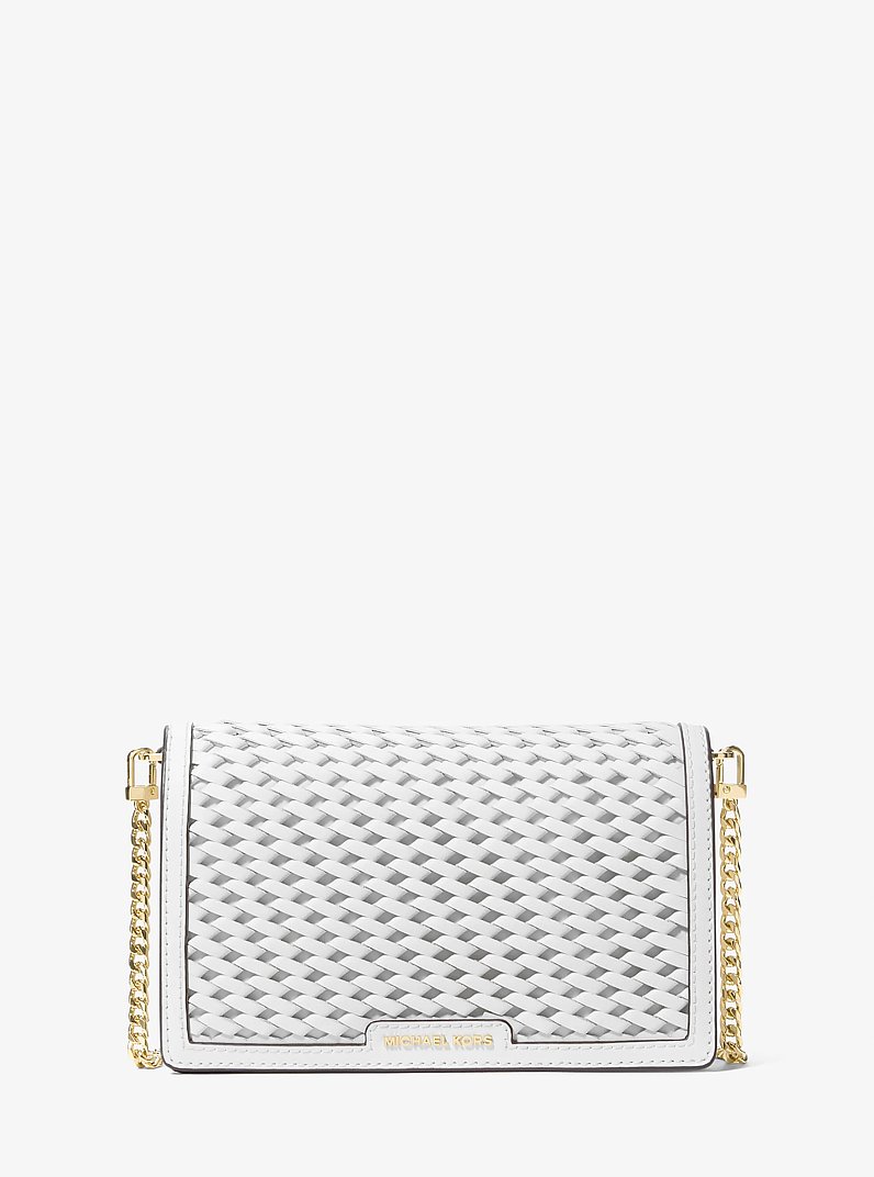 Jet Set Medium Woven Leather Crossbody Bag in OPTIC WHITE | Michael Kors