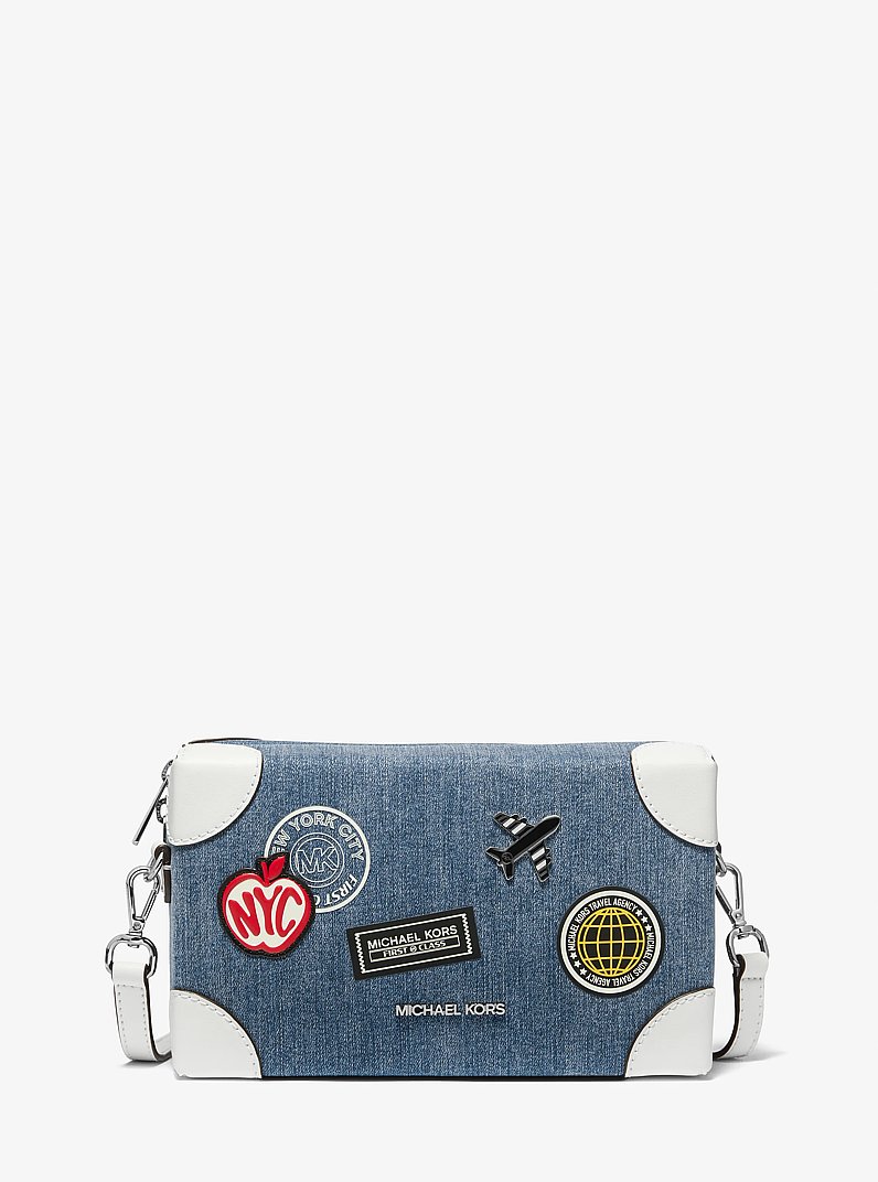 Jeanie Small Embellished Denim Crossbody Bag in DENIM | Michael Kors