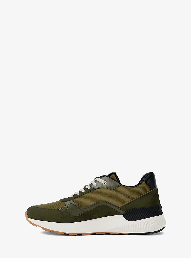 Trevor Leather and Corded Twill Trainer in IVY MULTI | Michael Kors