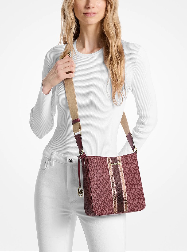 Jet Set Travel Small Signature Logo and Metallic Messenger Bag in OXBLOOD | Michael Kors