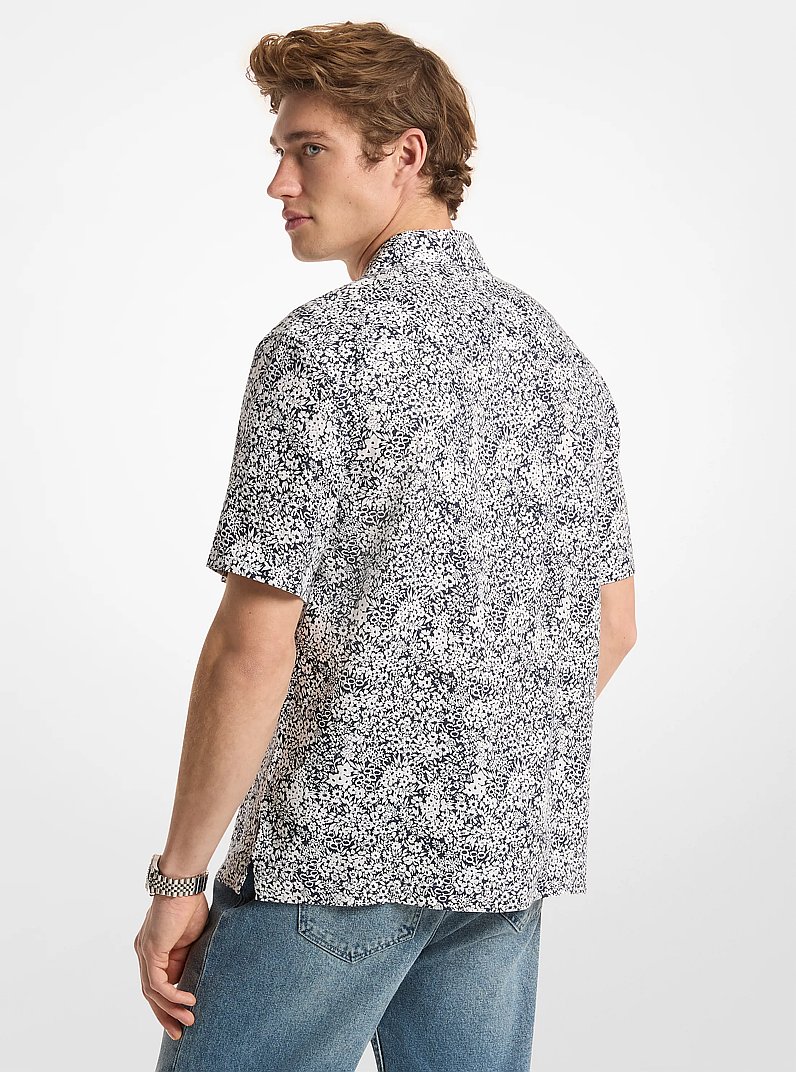 Camisa de lino con estampado floral in AZUL MEDIANOCHE | Michael Kors