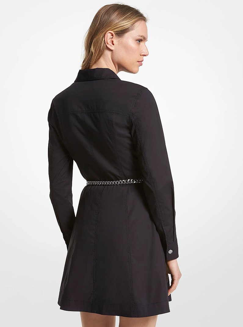 Organic Stretch Cotton Poplin Belted Shirtdress in BLACK | Michael Kors