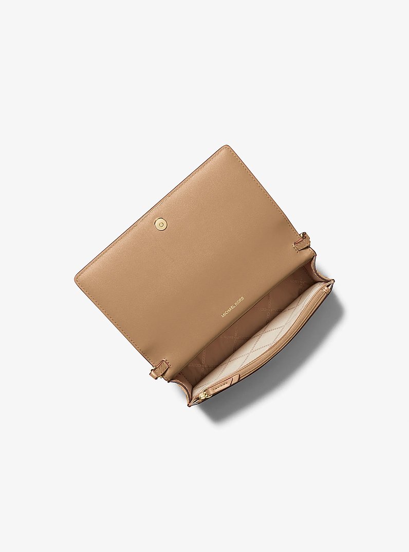 Jet Set Medium Pebbled Leather Front-Flap Crossbody Bag in HUSK | Michael Kors