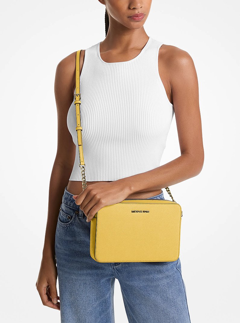 Jet Set Large Saffiano Leather Crossbody Bag in DAISY YELLOW
