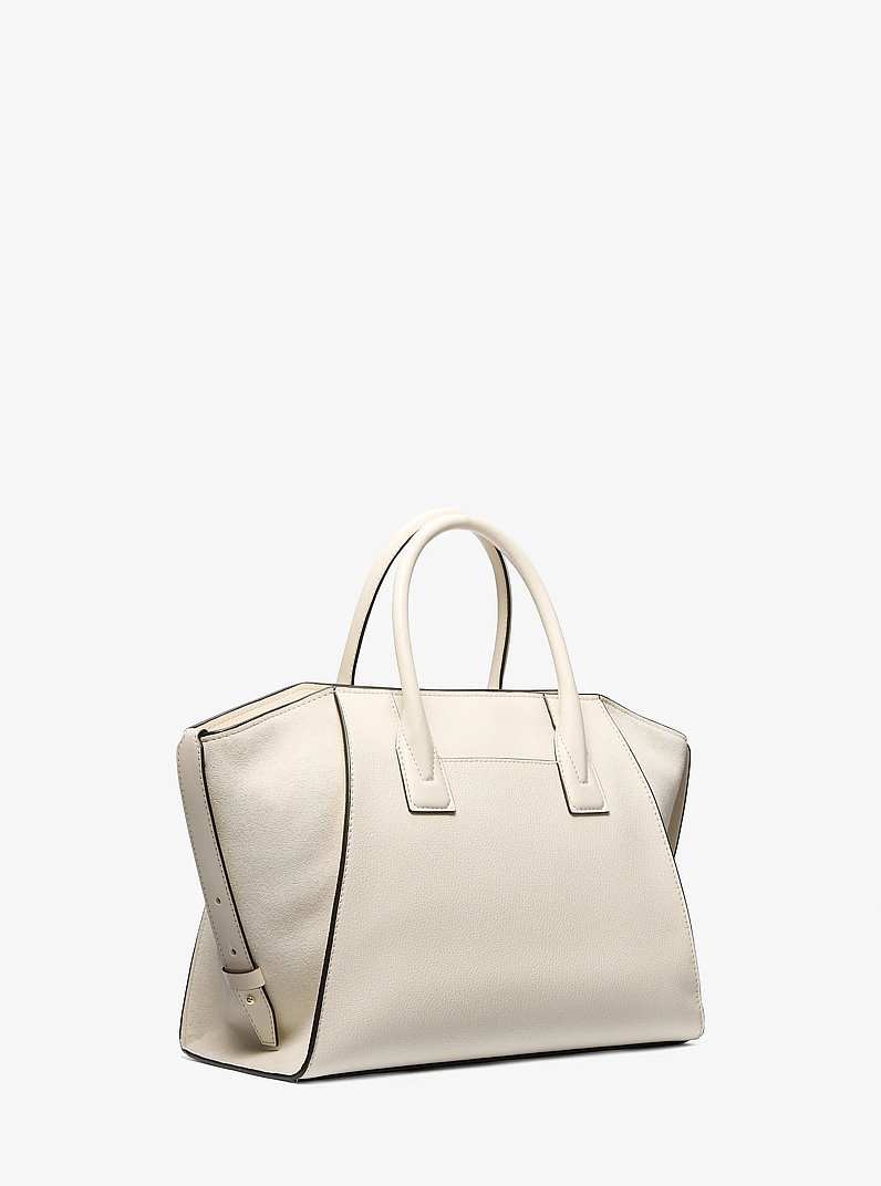 Avril Large Leather and Suede Satchel in LT CREAM | Michael Kors