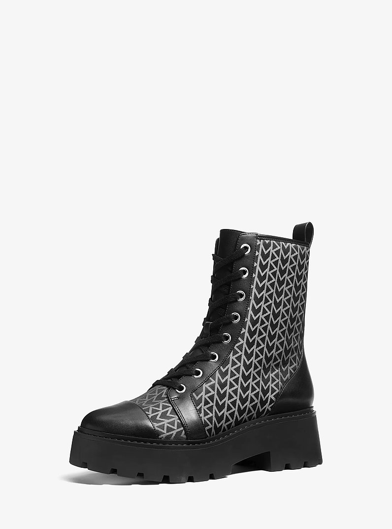 Blake MK2000 Logo Jacquard Combat Boot in BLACK | Michael Kors