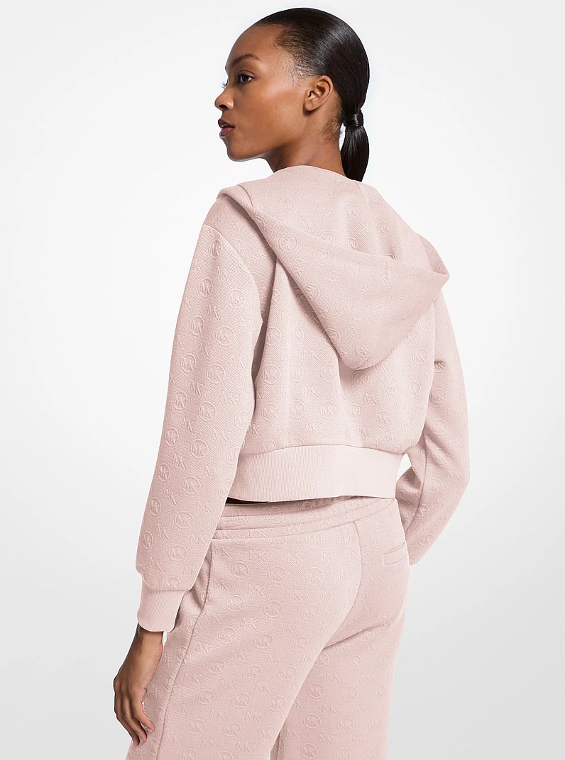 Logo Jacquard Charm Jacquard Cropped Zip-Up Hoodie in POWDER BLUSH