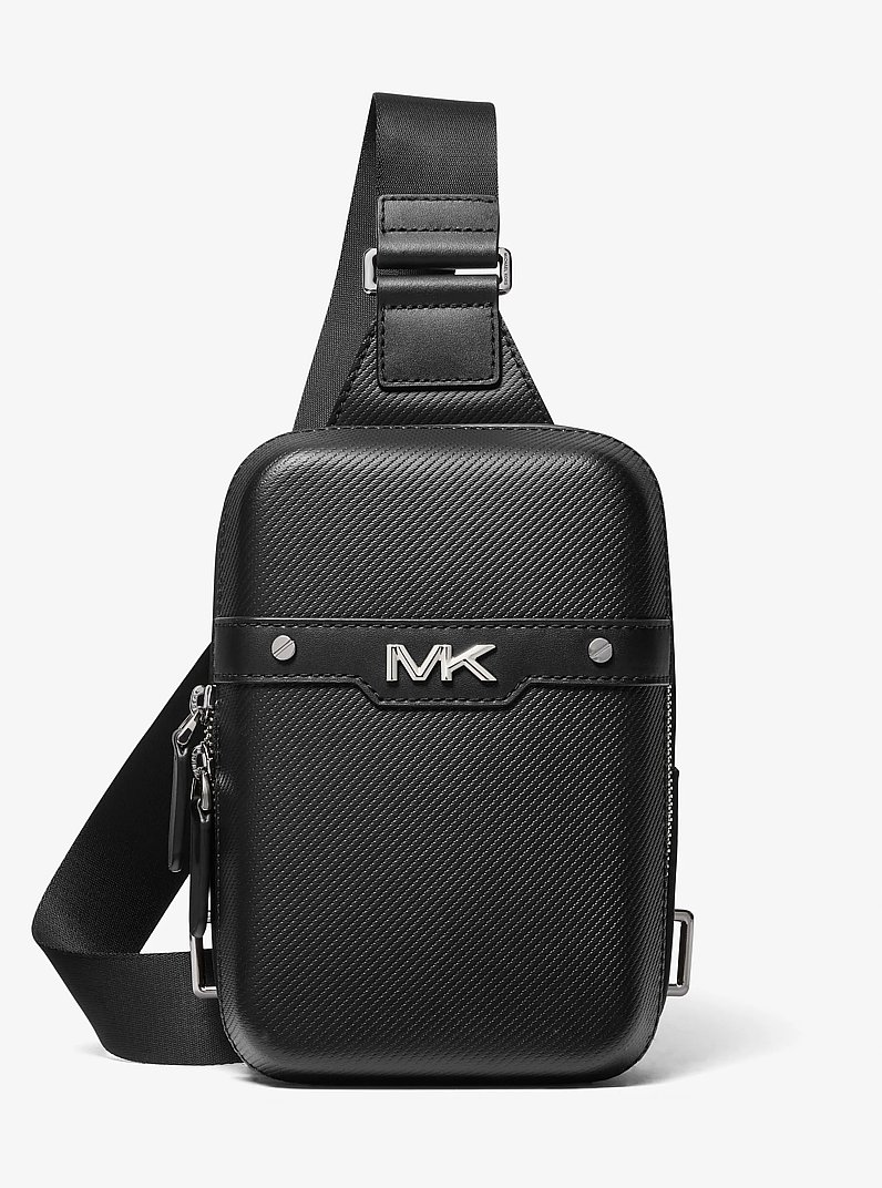 Varick Medium Textured Leather Sling Pack in BLACK | Michael Kors