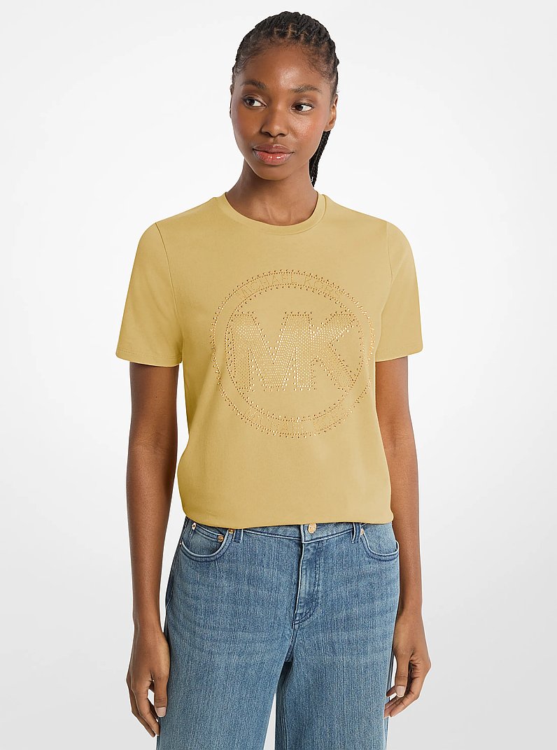 Studded Logo Charm Organic Cotton Jersey T-Shirt in OREGANO | Michael Kors