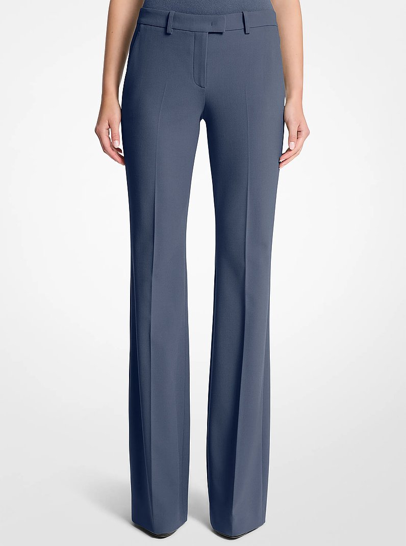 Pantal&oacute;n acampanado Haylee de crep&eacute; de lana el&aacute;stica in ACERO | Michael Kors