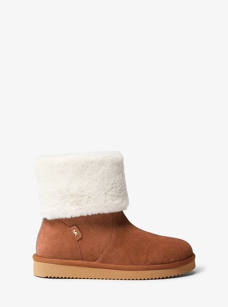 Julia Faux Fur Trim Suede Boot in LUGGAGE | Michael Kors