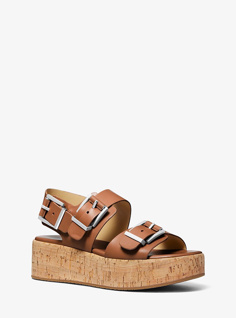 Colby Leather Flatform Sandal in LUGGAGE | Michael Kors