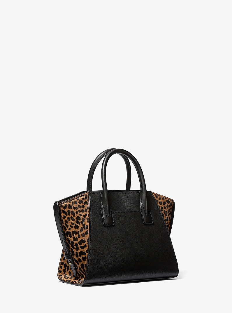 Avril Small Leather and Cheetah Print Calf Hair Satchel in BLACK COMBO | Michael Kors