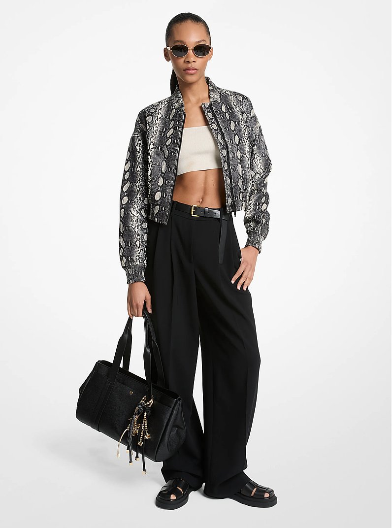 Pleated Crepe Wide-Leg Pant in BLACK | Michael Kors