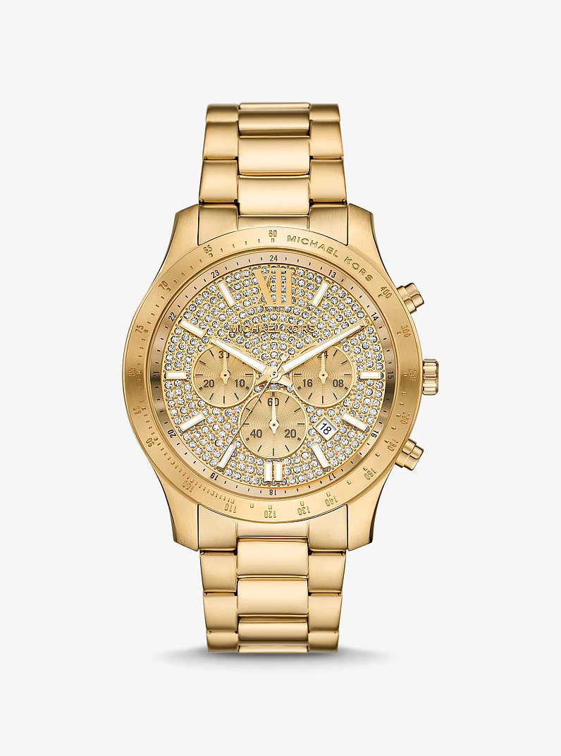 Oversized Berkley Pav&eacute; Gold-Tone Watch in GOLD | Michael Kors