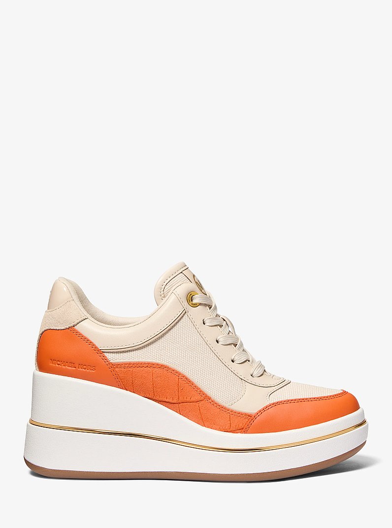 Espadrille &agrave; talon compens&eacute; Emmy en cuir et en toile in MIMOSA | Michael Kors