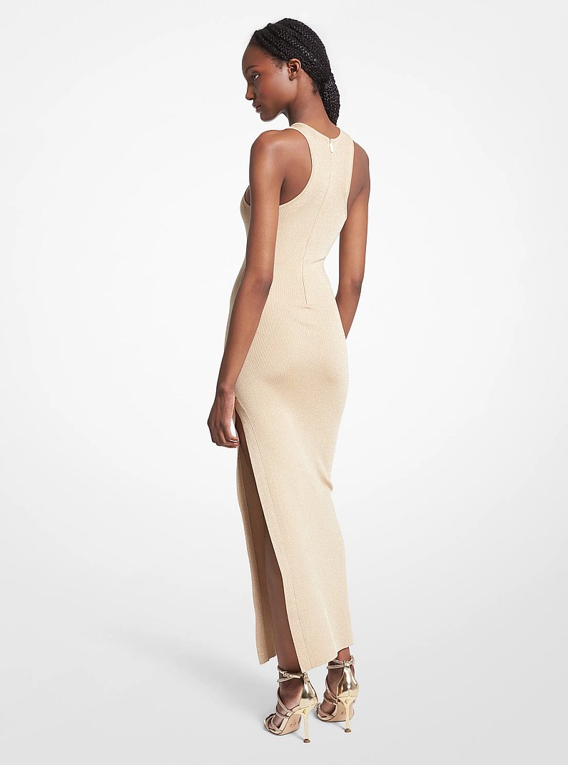 Metallic Ribbed Knit Maxi Dress