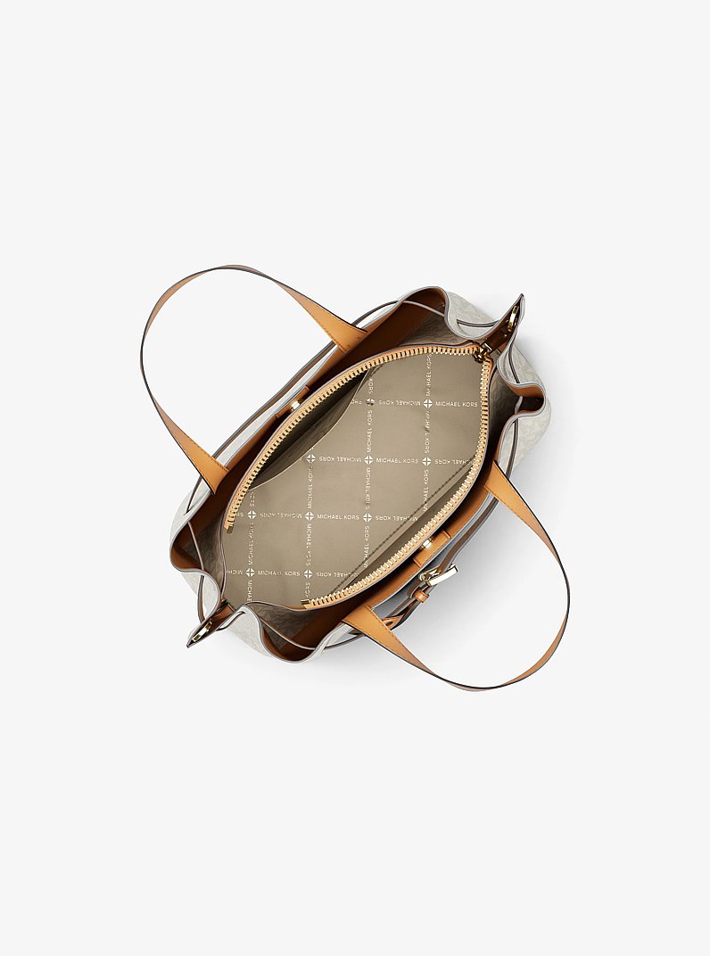 Emilia Small Signature Logo Satchel in VANILLA/ACORN | Michael