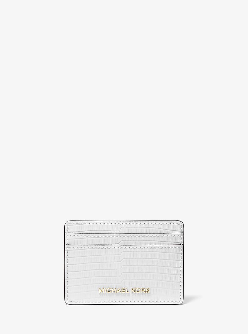 Jet Set Lizard Embossed Leather Card Case in OPTIC WHITE | Michael Kors