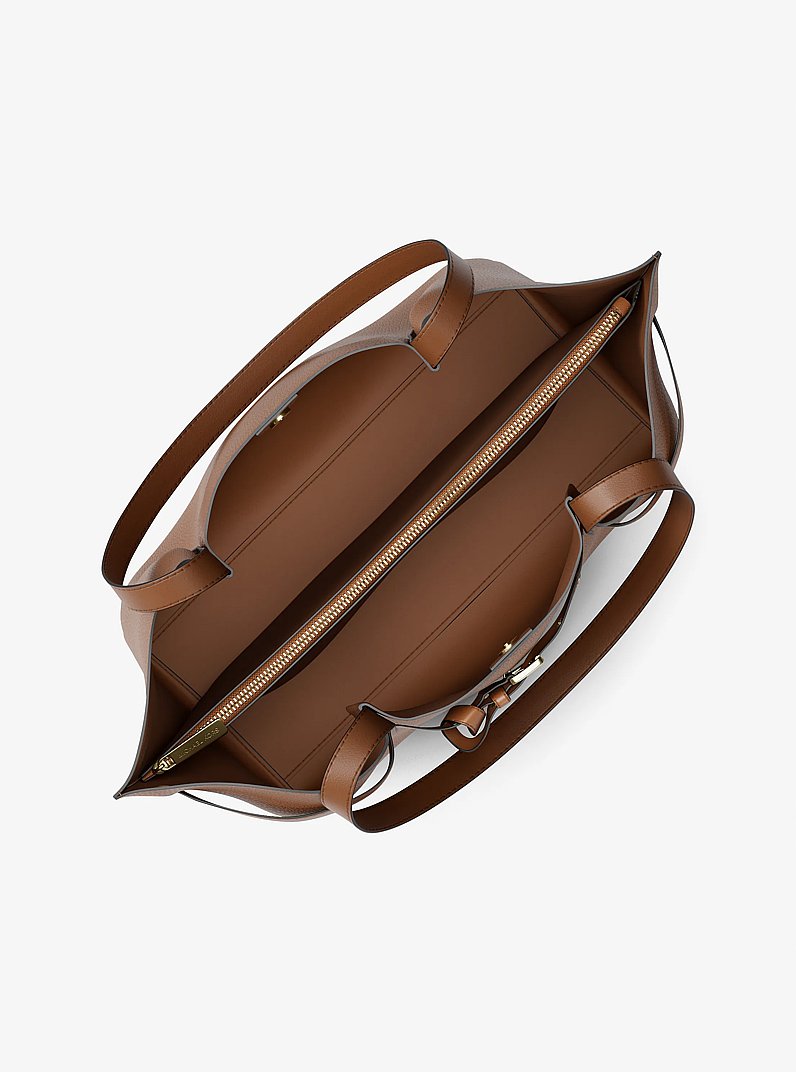 Emilia Large Pebbled Leather Tote Bag in LUGGAGE | Michael Kors