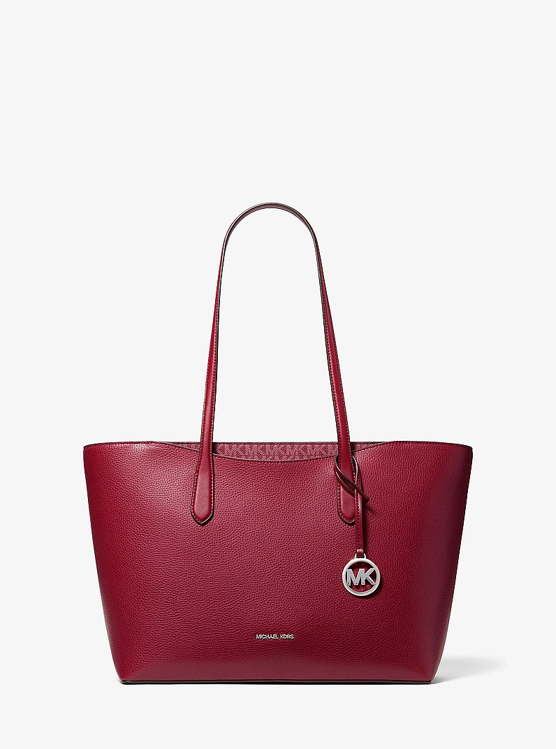 Arden Large Pebbled Leather Tote Bag in MAROON | Michael Kors