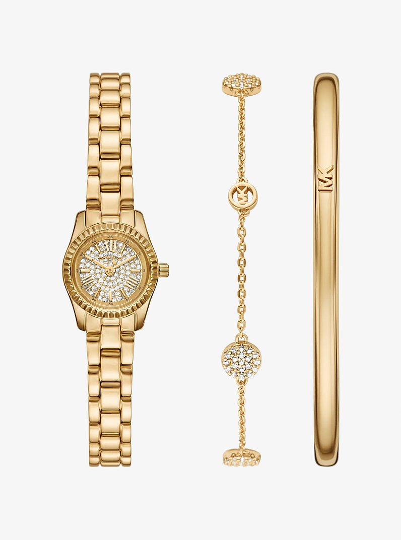 Petite Lexington Pav&eacute; Gold-Tone Watch and Jewelry Gift Set in GOLD | Michael Kors