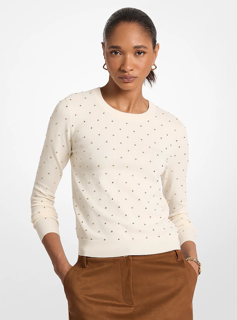 Studded Stretch Viscose Sweater  in BONE | Michael Kors