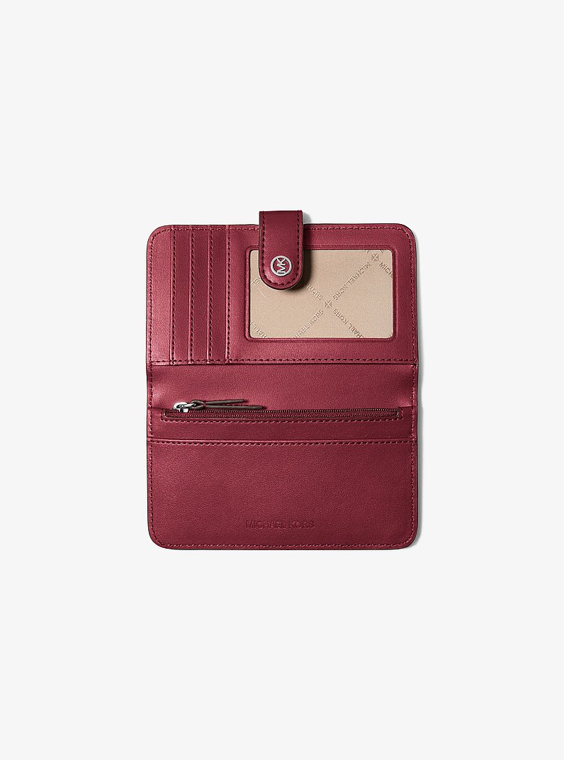 Jet Set Travel Medium Pebbled Leather Wallet in MAROON | Michael Kors