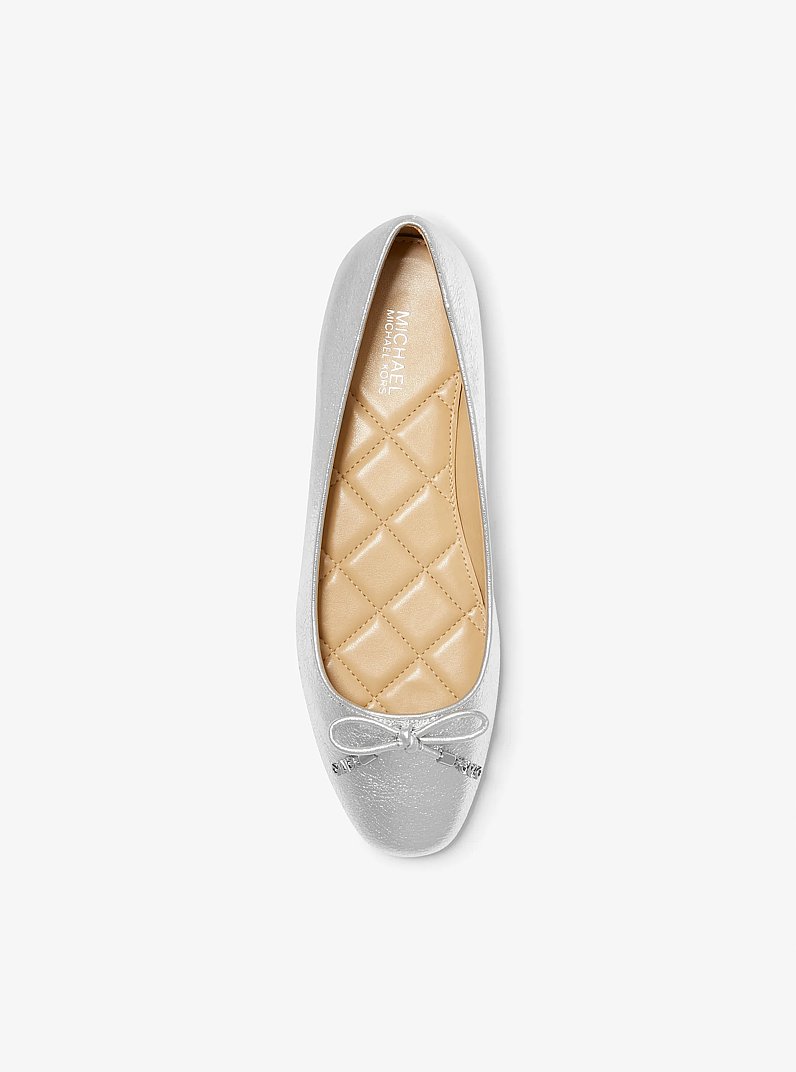 Nori Flex Metallic Leather Ballet Flat in SILVER | Michael Kors