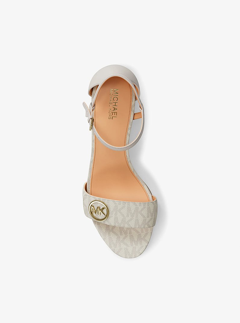 Hannah Signature Logo Block Heel Sandal in VANILLA | Michael Kors