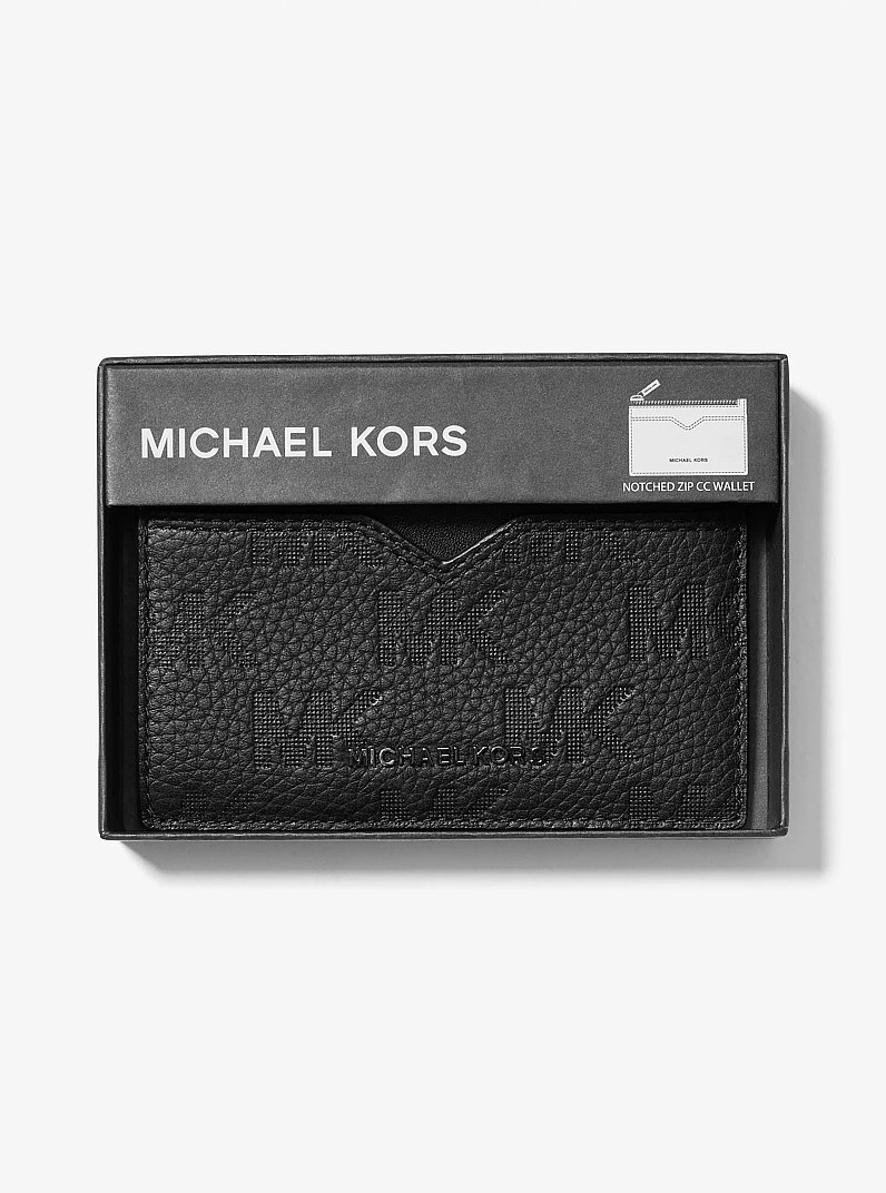 Hudson Logo Embossed Leather Card Case in BLACK | Michael Kors