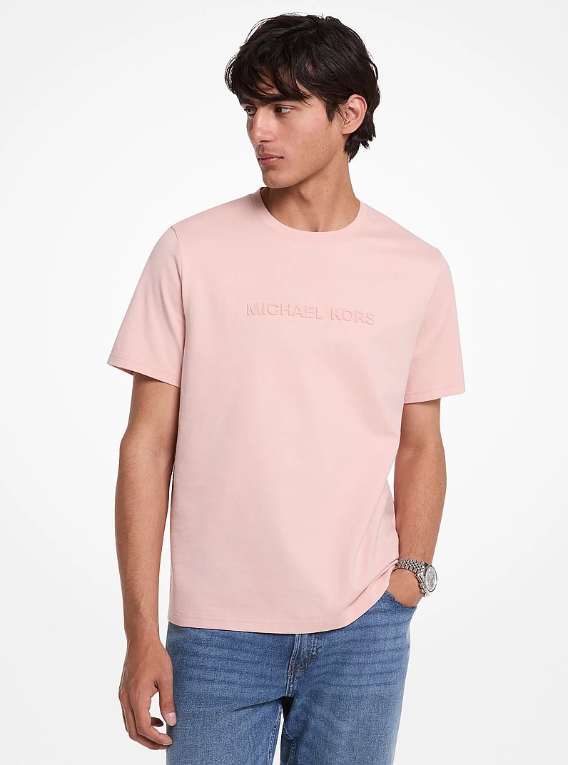 Logo Embossed Cotton T-Shirt in ROSEWATER | Michael Kors