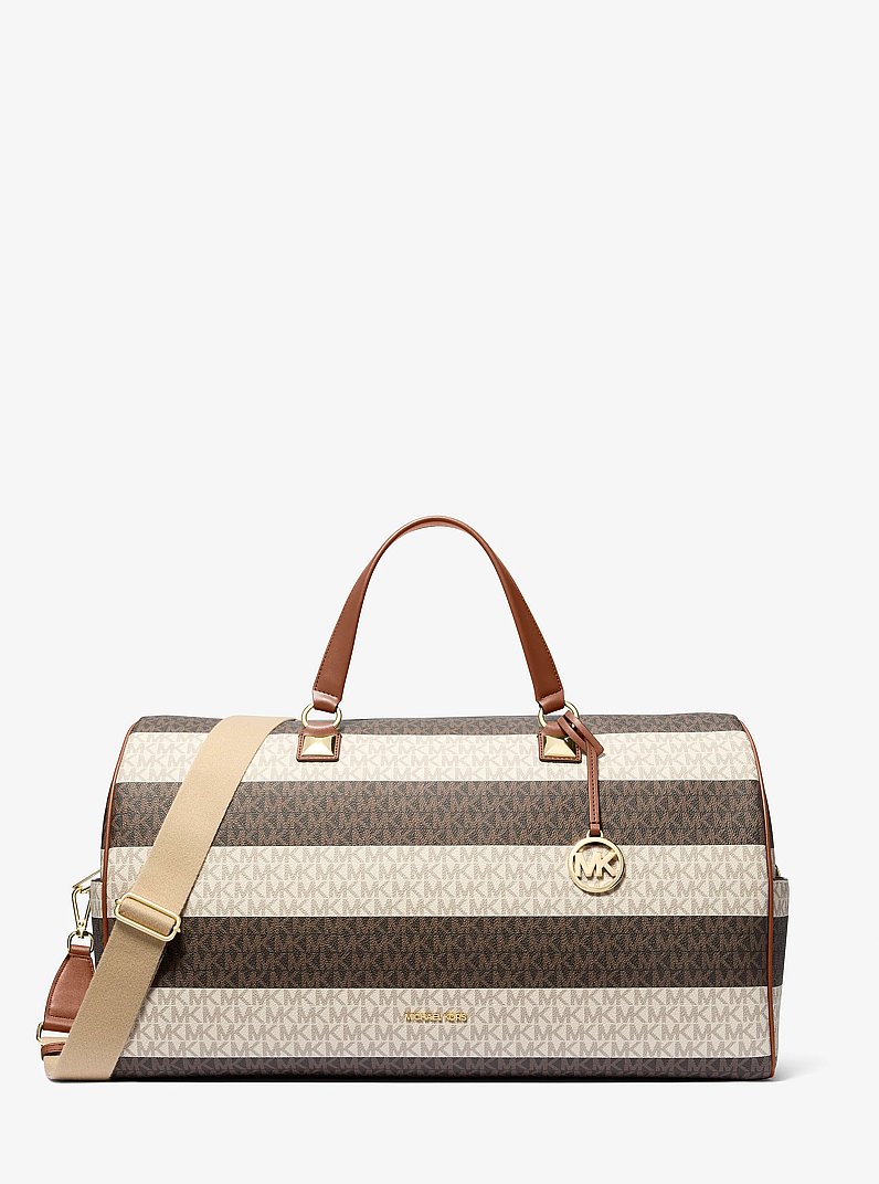 Tr&egrave;s grand sac de fin de semaine Grayson &agrave; rayures et &agrave; logo Signature in VANILLE/BAGAGE | Michael Kors