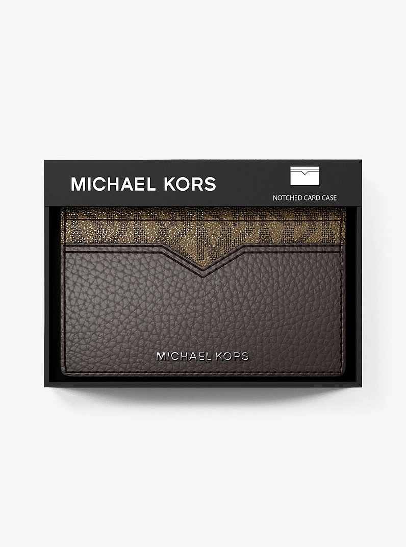 Hudson Pebbled Leather and Signature Logo Money Clip Card Case in CHOCOLATE | Michael Kors