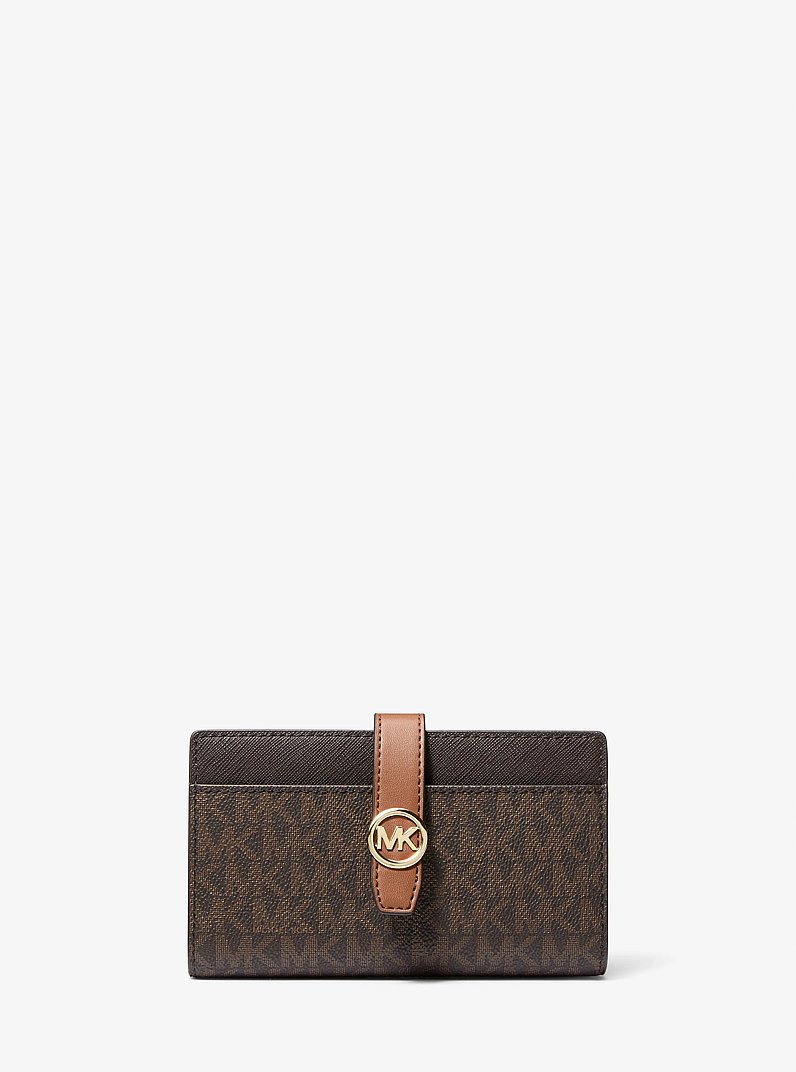 Greenwich Medium Signature Logo Wallet in BROWN | Michael Kors