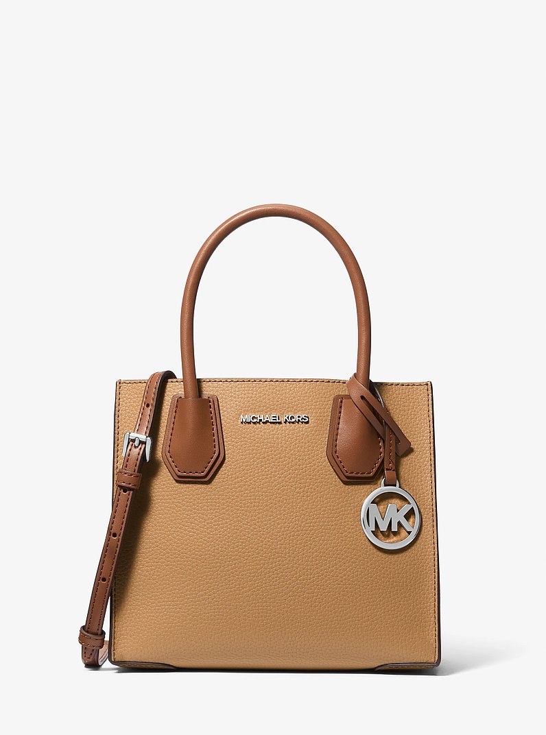 Mercer Medium Pebbled Leather Crossbody Bag in PEARL GREY/BLACK