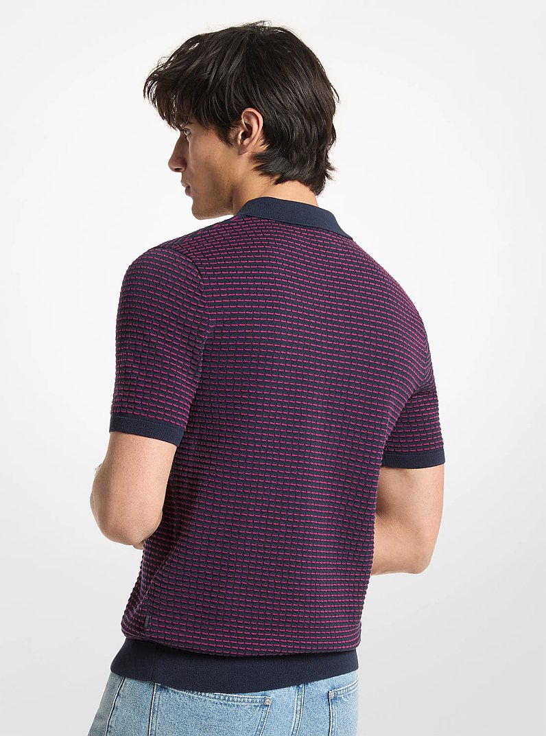 Textured Striped Cotton Polo Shirt in MIDNIGHT | Michael Kors