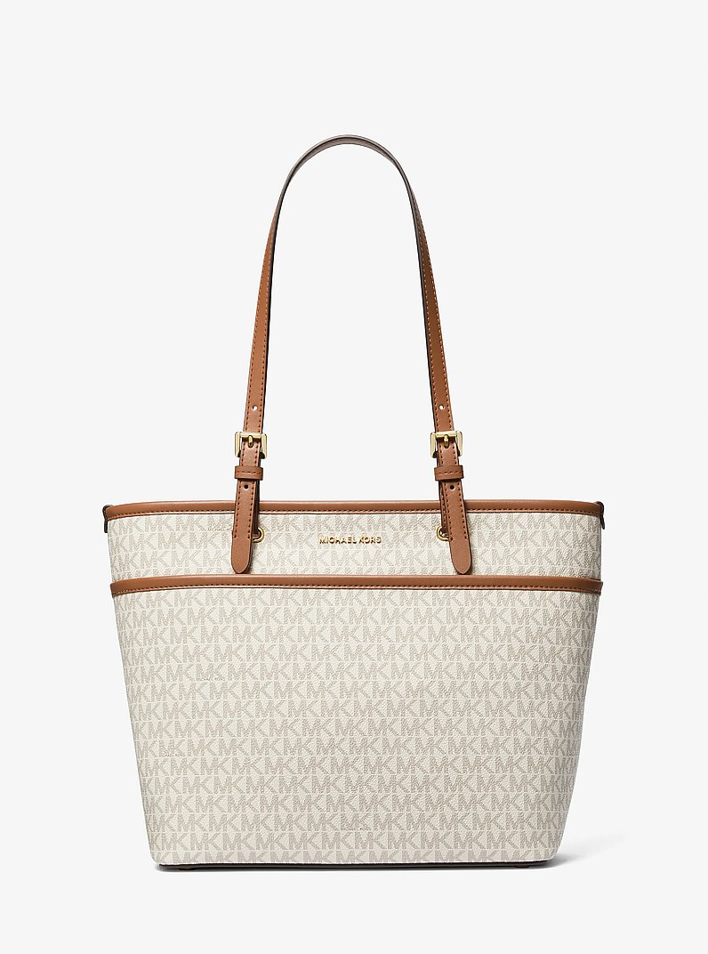 Winston Medium Signature Logo Pocket Tote Bag in VAINILLA/BELLOTA | Michael Kors
