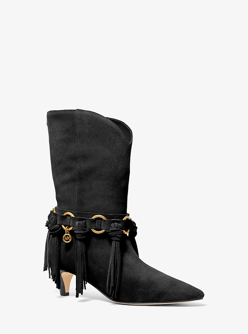 Daniela Fringe Suede Boot in BLACK | Michael Kors