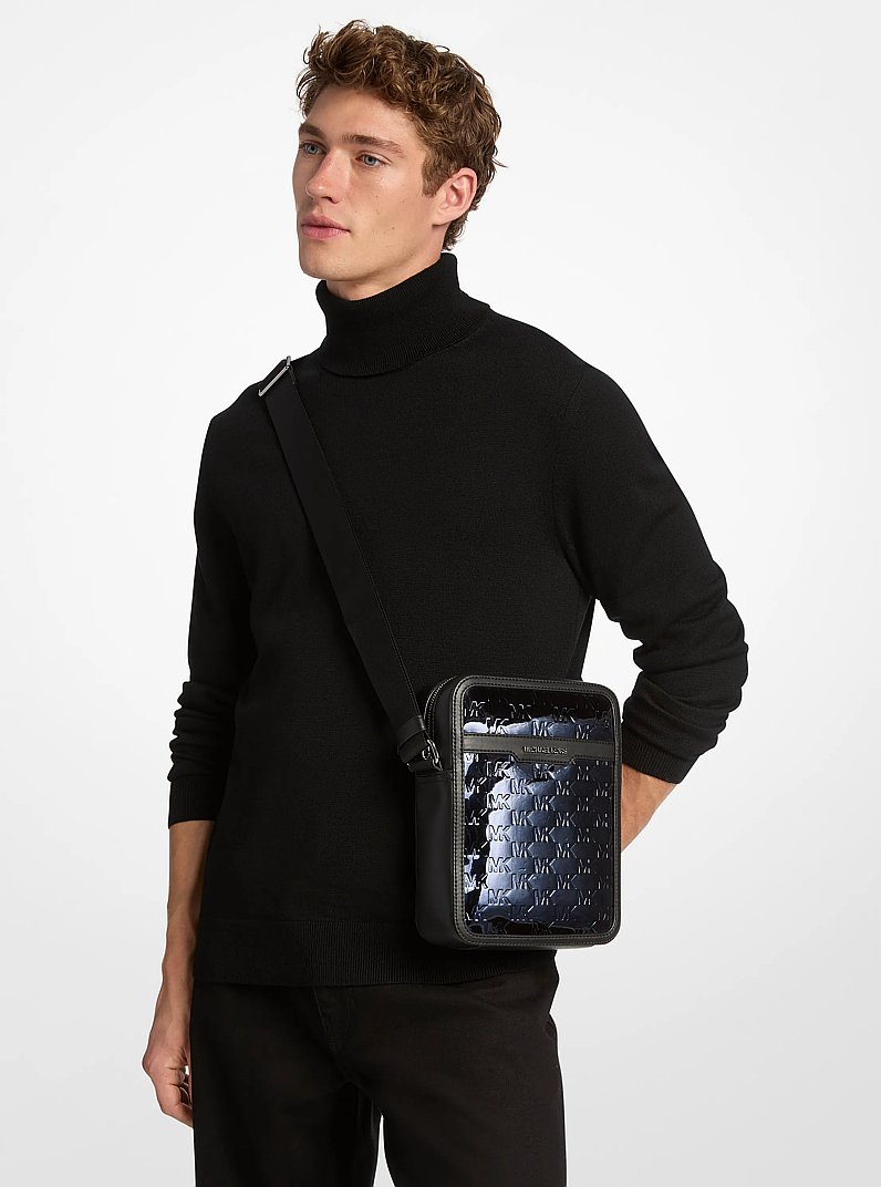 Cooper Metallic Logo Debossed Flight Bag in NAVY | Michael Kors