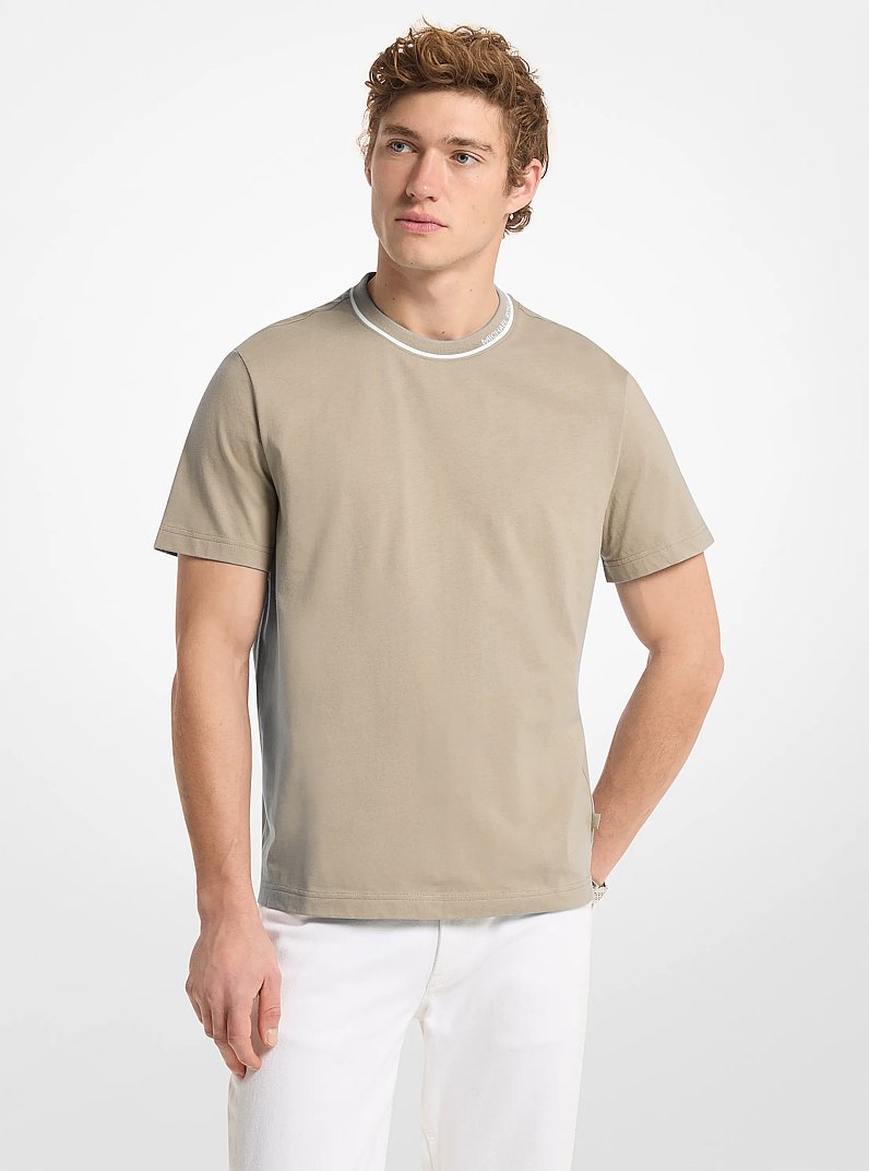 T-shirt in jersey di cotone con logo sul bordo in SALVIA POLVERE | Michael Kors