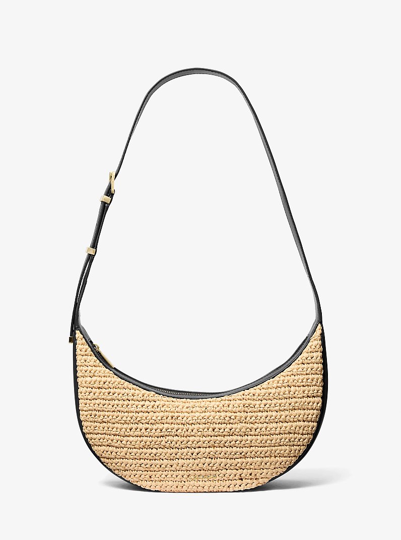 Sac &agrave; bandouli&egrave;re Avra de taille moyenne en paille crochet&eacute;e &agrave; la main in NATUREL/NOIR | Michael Kors