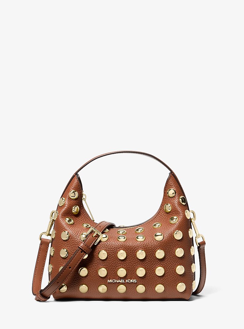 Ember Small Embellished Pebbled Leather Messenger Bag in LUGGAGE | Michael Kors