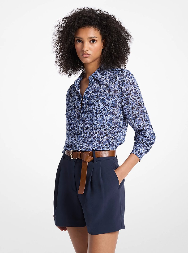 Blusa de georgette con estampado floral in AZUL OSCURO | Michael Kors