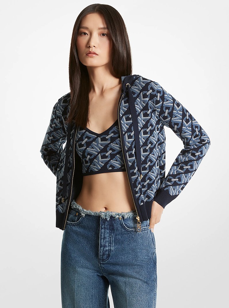 Chaqueta con capucha y cremallera de jacquard con logotipo imperio in MIDNIGHTBLUE | Michael Kors