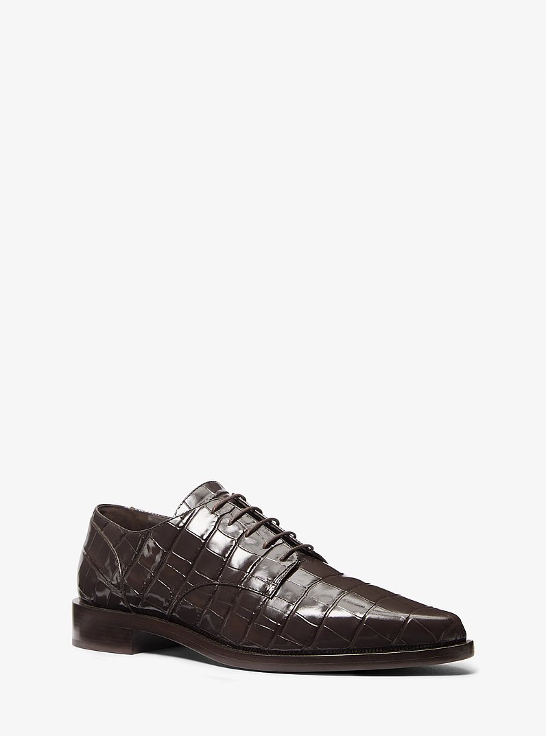 Annette Crocodile Embossed Patent Leather Oxford in CHOCOLATE | Michael Kors