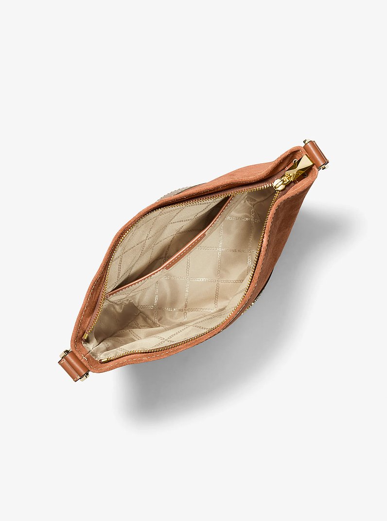 Townsend Topstitched Suede Messenger Bag in LUGGAGE | Michael Kors