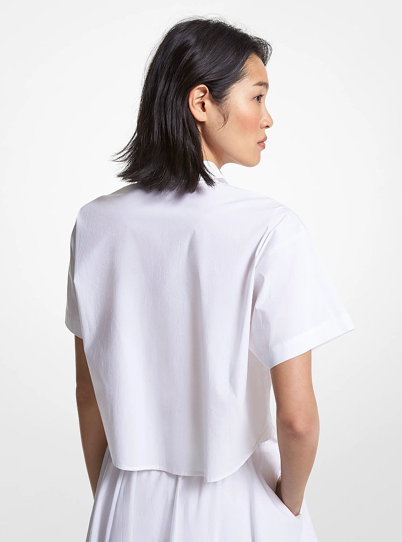 Chemise courte en popeline de coton biologique extensible in BLANC | Michael Kors