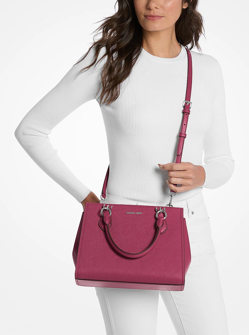 Marilyn Medium Saffiano Leather Satchel in DK RASPBERRY - Sale